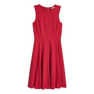 H&M Sleeveless Seam Detail Red Crepe Dress w/ A-Line Skirt Size 10